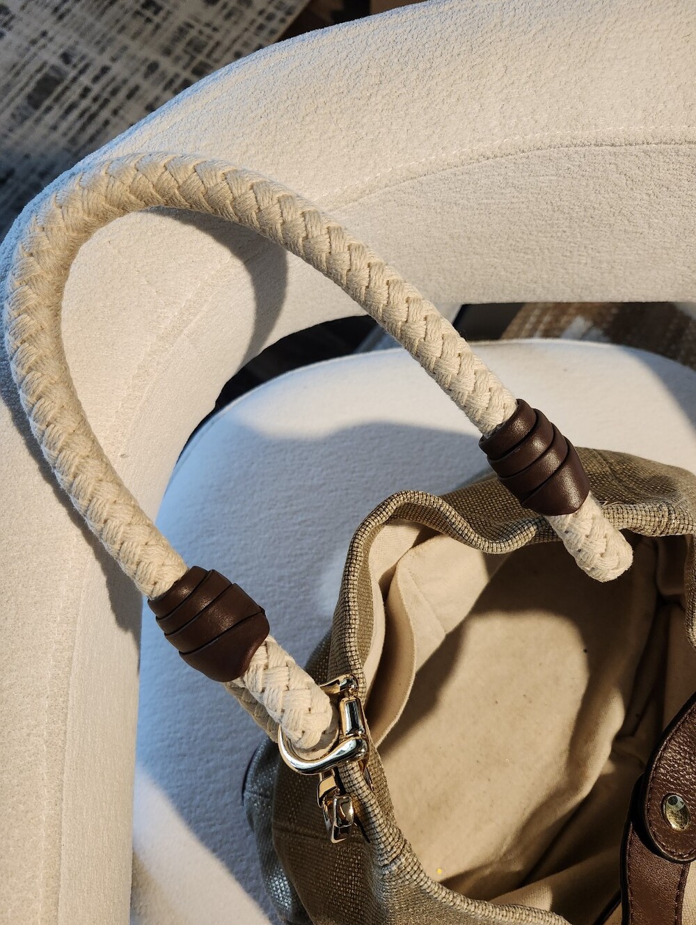 Michael Kors Gold Shimmer Canvas Shoulder Bag with Cream Braided Handles - Picture 6 of 8
